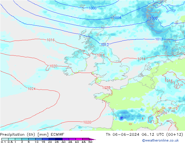 Z500/Rain (+SLP)/Z850 ECMWF Th 06.06.2024 12 UTC