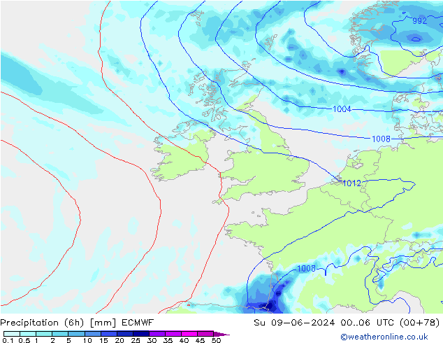 Z500/Rain (+SLP)/Z850 ECMWF nie. 09.06.2024 06 UTC