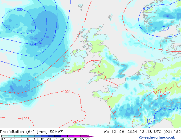 Z500/Rain (+SLP)/Z850 ECMWF Qua 12.06.2024 18 UTC