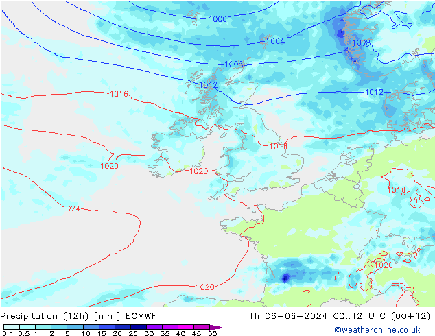 Precipitazione (12h) ECMWF gio 06.06.2024 12 UTC