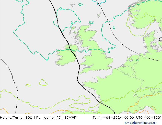 Height/Temp. 850 hPa ECMWF Tu 11.06.2024 00 UTC