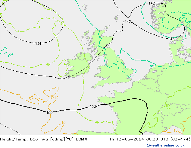 Height/Temp. 850 hPa ECMWF Th 13.06.2024 06 UTC