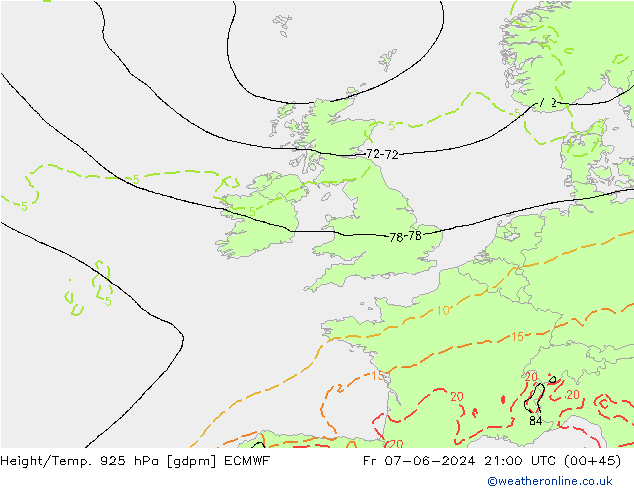 Height/Temp. 925 hPa ECMWF  07.06.2024 21 UTC