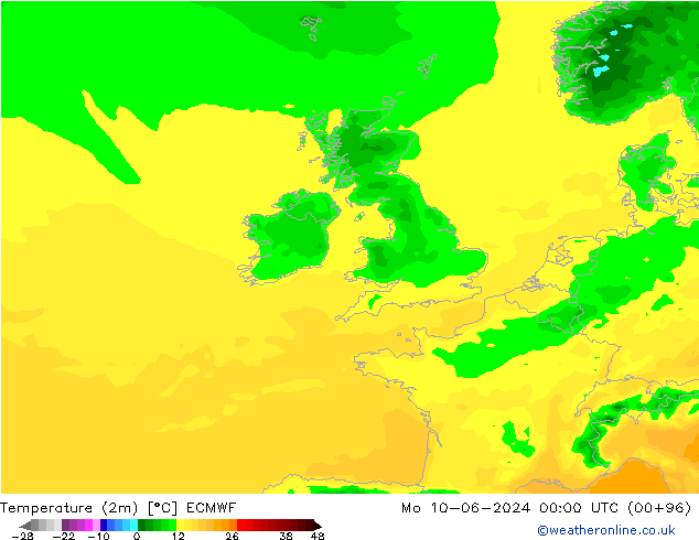 Sıcaklık Haritası (2m) ECMWF Pzt 10.06.2024 00 UTC