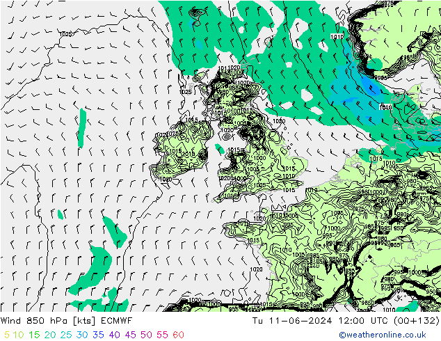 Vent 850 hPa ECMWF mar 11.06.2024 12 UTC