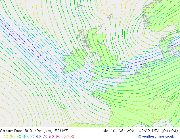 Rüzgar 500 hPa ECMWF Pzt 10.06.2024 00 UTC