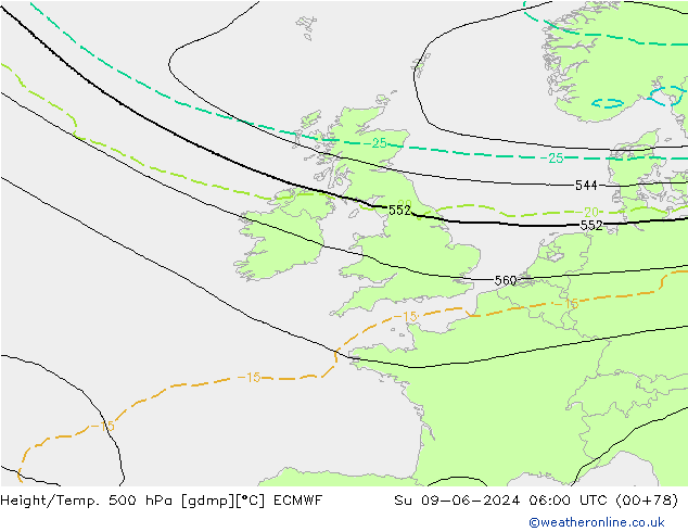 Z500/Rain (+SLP)/Z850 ECMWF nie. 09.06.2024 06 UTC