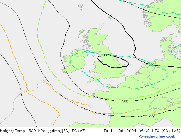 Z500/Yağmur (+YB)/Z850 ECMWF Sa 11.06.2024 06 UTC