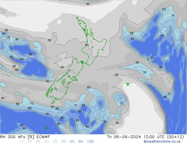 RH 300 hPa ECMWF czw. 06.06.2024 12 UTC