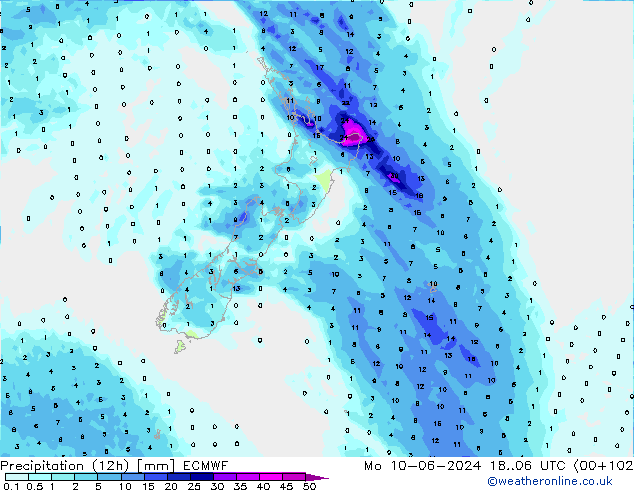 Nied. akkumuliert (12Std) ECMWF Mo 10.06.2024 06 UTC