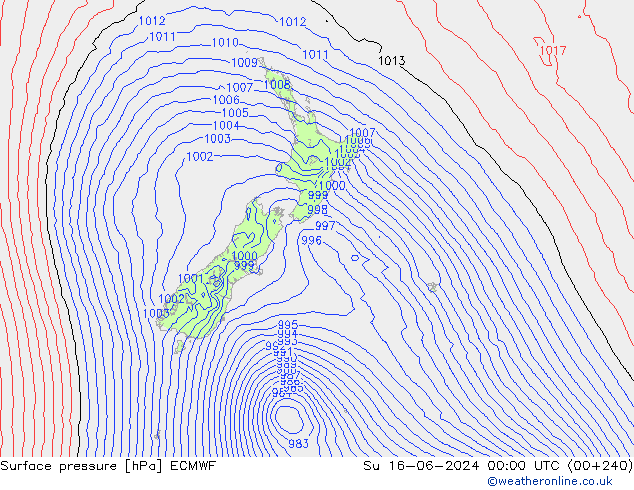 Luchtdruk (Grond) ECMWF zo 16.06.2024 00 UTC