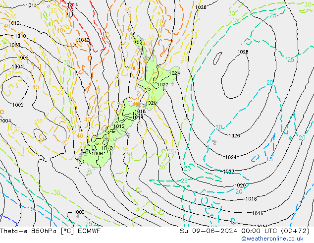 Theta-e 850hPa ECMWF zo 09.06.2024 00 UTC