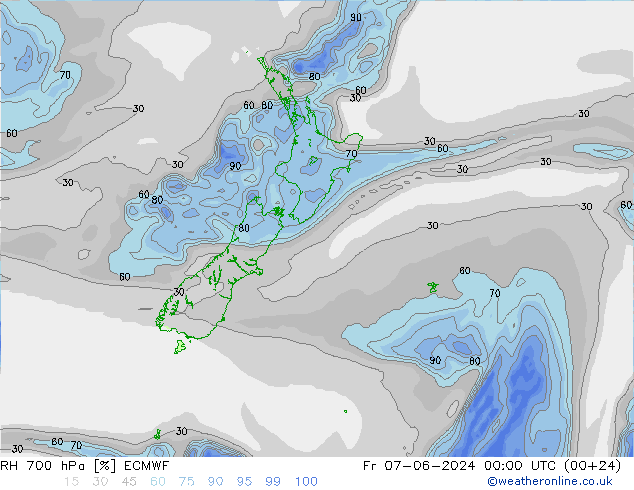 RH 700 гПа ECMWF пт 07.06.2024 00 UTC