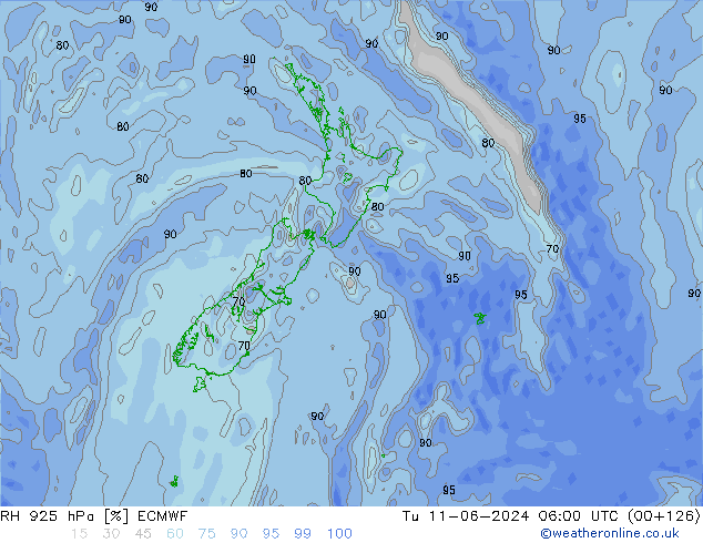 RH 925 hPa ECMWF wto. 11.06.2024 06 UTC