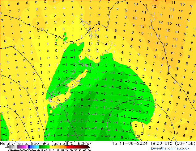 Z500/Regen(+SLP)/Z850 ECMWF di 11.06.2024 18 UTC