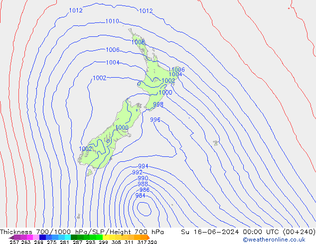 Schichtdicke 700-1000 hPa ECMWF So 16.06.2024 00 UTC