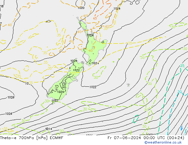 Theta-e 700hPa ECMWF Fr 07.06.2024 00 UTC