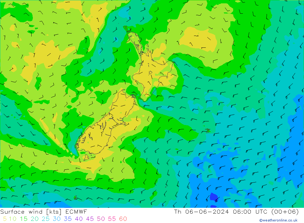 Prec 6h/Wind 10m/950 ECMWF Th 06.06.2024 06 UTC