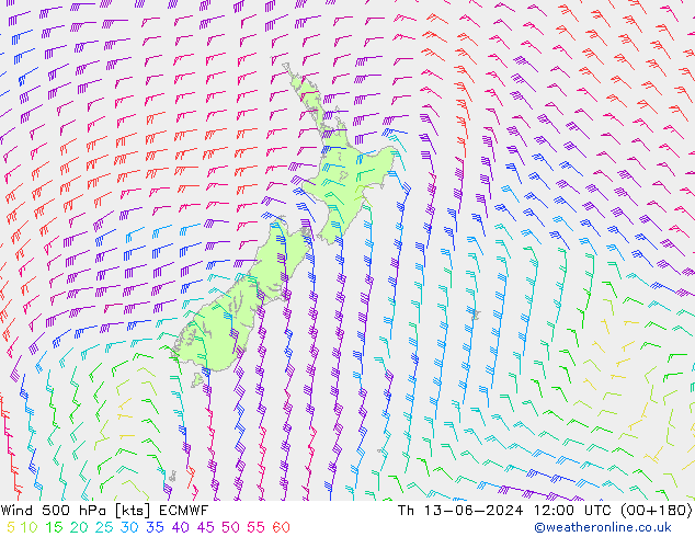 ветер 500 гПа ECMWF чт 13.06.2024 12 UTC