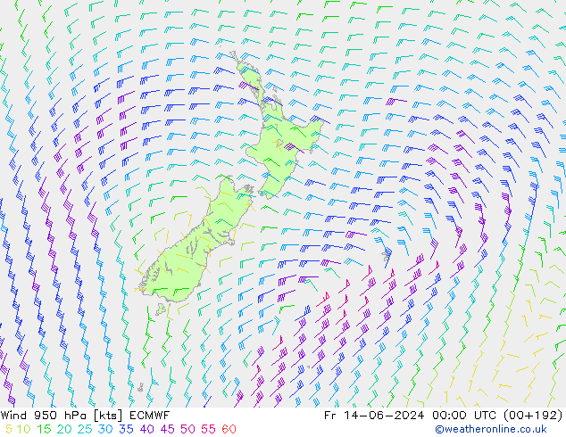 Vent 950 hPa ECMWF ven 14.06.2024 00 UTC