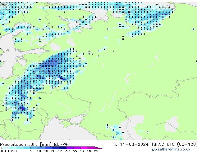 Z500/Rain (+SLP)/Z850 ECMWF вт 11.06.2024 00 UTC