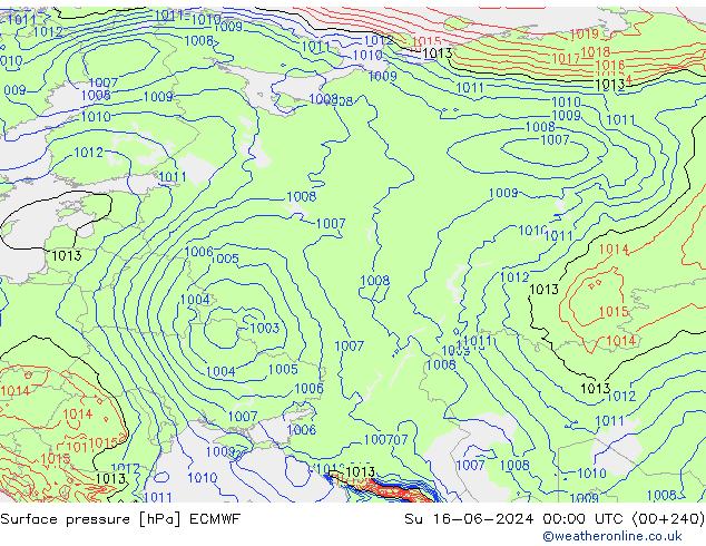 Atmosférický tlak ECMWF Ne 16.06.2024 00 UTC