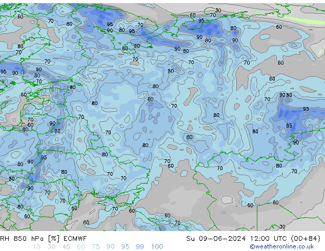 RH 850 hPa ECMWF Dom 09.06.2024 12 UTC