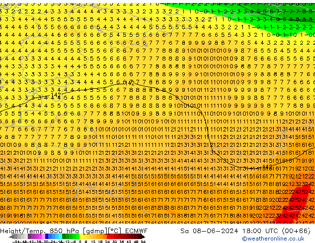 Z500/Rain (+SLP)/Z850 ECMWF сб 08.06.2024 18 UTC