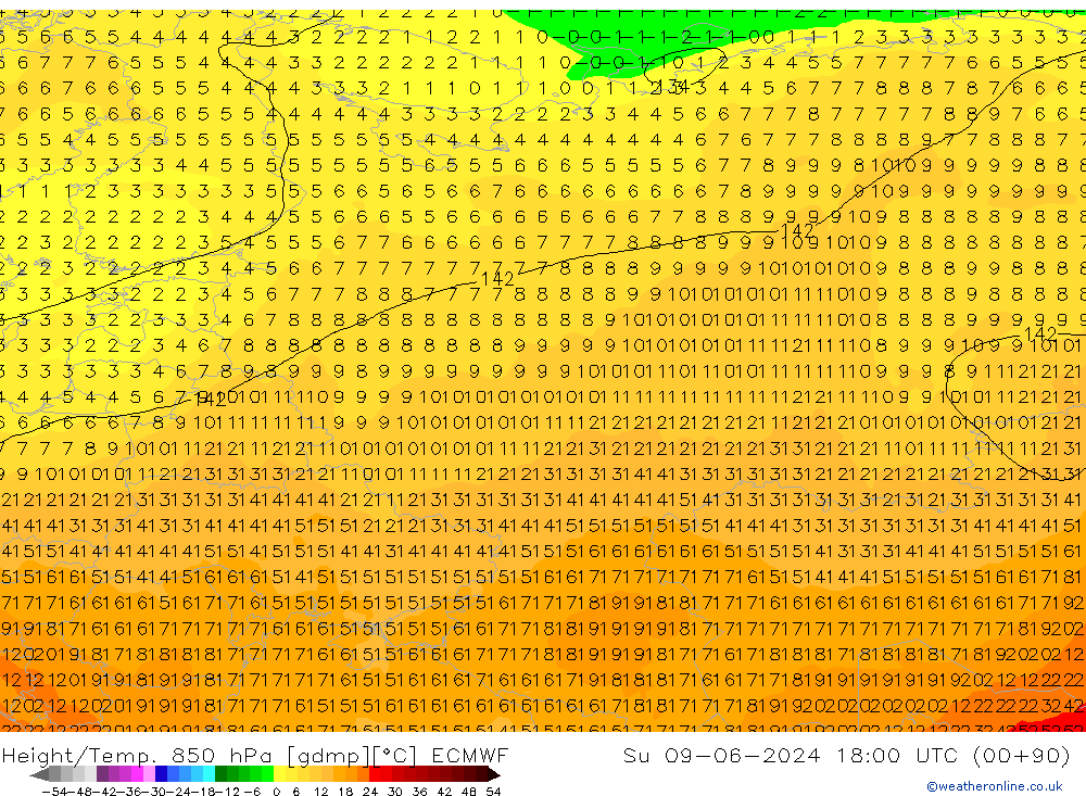 Z500/Rain (+SLP)/Z850 ECMWF Su 09.06.2024 18 UTC