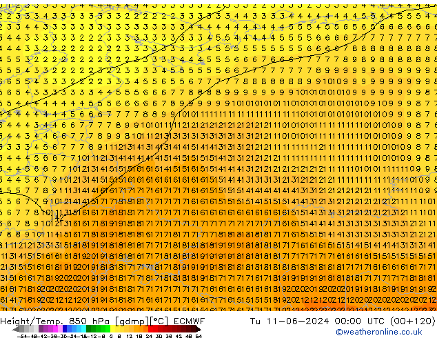 Z500/Rain (+SLP)/Z850 ECMWF вт 11.06.2024 00 UTC