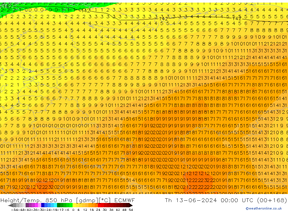 Z500/Rain (+SLP)/Z850 ECMWF Th 13.06.2024 00 UTC