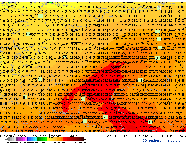 Height/Temp. 925 гПа ECMWF ср 12.06.2024 06 UTC