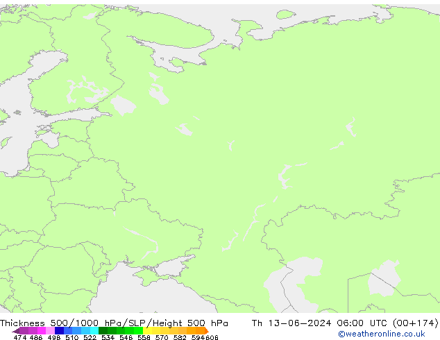 Thck 500-1000hPa ECMWF jeu 13.06.2024 06 UTC