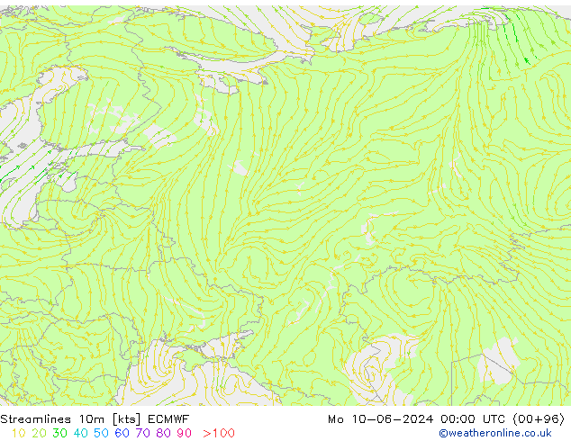 Linea di flusso 10m ECMWF lun 10.06.2024 00 UTC