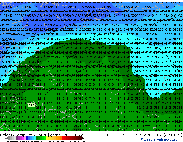 Z500/Rain (+SLP)/Z850 ECMWF вт 11.06.2024 00 UTC