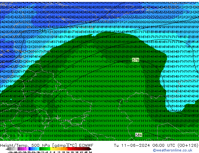 Z500/Rain (+SLP)/Z850 ECMWF wto. 11.06.2024 06 UTC