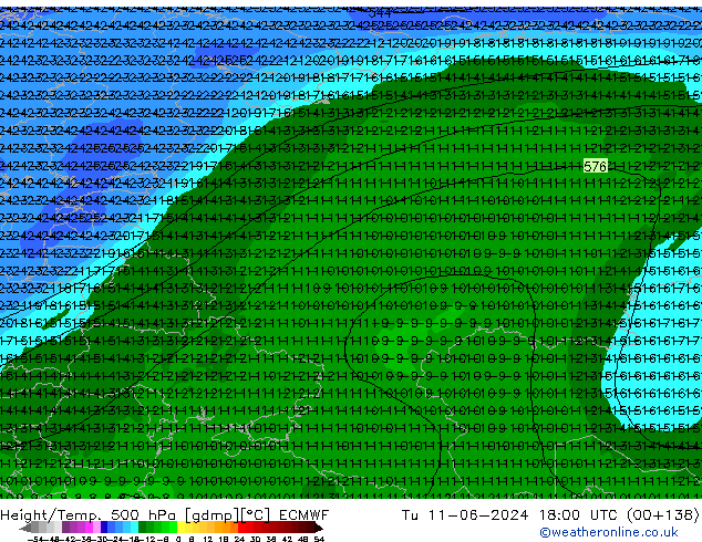 Geop./Temp. 500 hPa ECMWF mar 11.06.2024 18 UTC