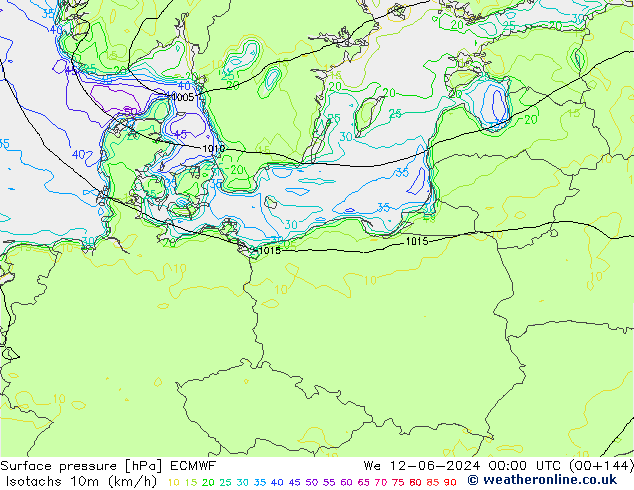 Isotaca (kph) ECMWF mié 12.06.2024 00 UTC