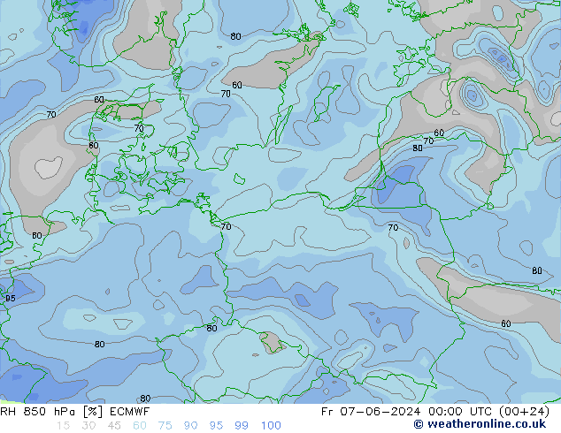 RH 850 гПа ECMWF пт 07.06.2024 00 UTC