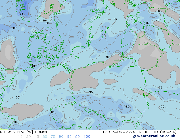 RH 925 hPa ECMWF Pá 07.06.2024 00 UTC