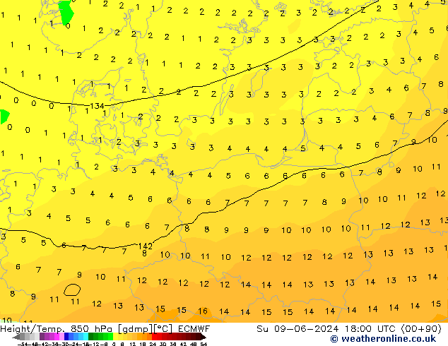 Z500/Regen(+SLP)/Z850 ECMWF zo 09.06.2024 18 UTC