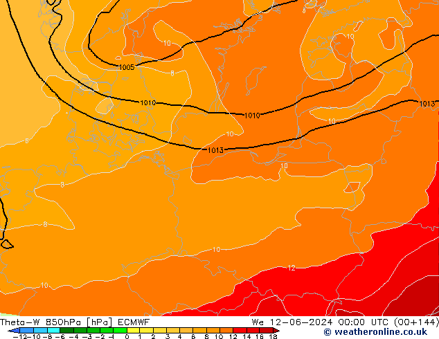 Theta-W 850hPa ECMWF mié 12.06.2024 00 UTC