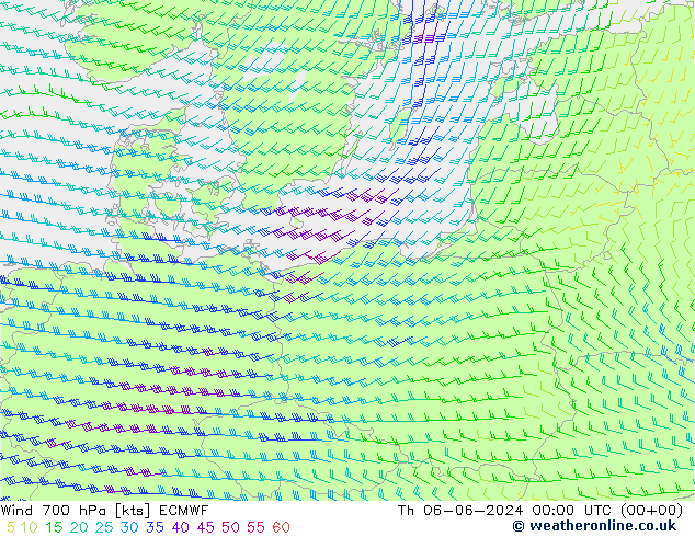 Vent 700 hPa ECMWF jeu 06.06.2024 00 UTC