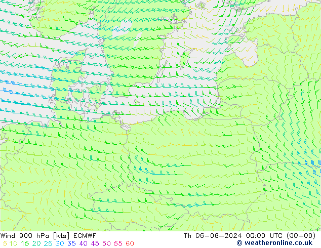 Wind 900 hPa ECMWF Th 06.06.2024 00 UTC