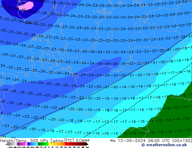 Z500/Rain (+SLP)/Z850 ECMWF We 12.06.2024 06 UTC