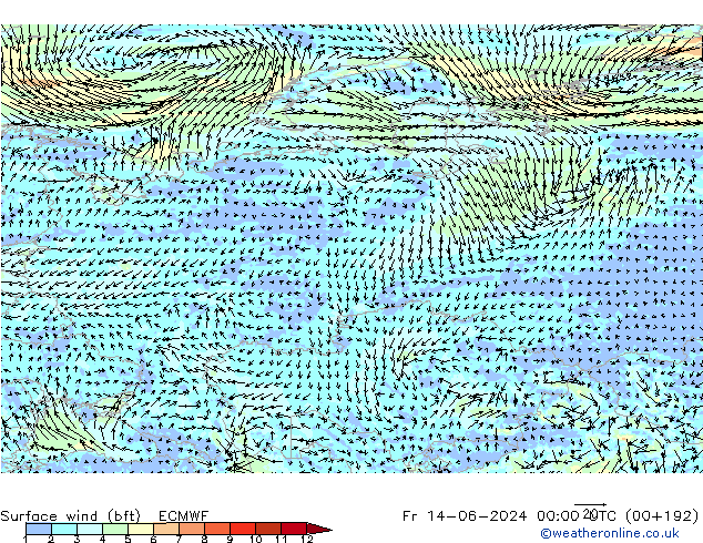 Bodenwind (bft) ECMWF Fr 14.06.2024 00 UTC