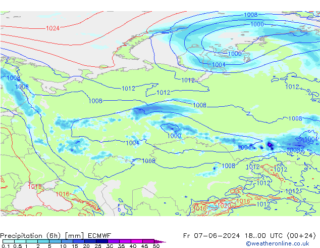 Z500/Rain (+SLP)/Z850 ECMWF vie 07.06.2024 00 UTC