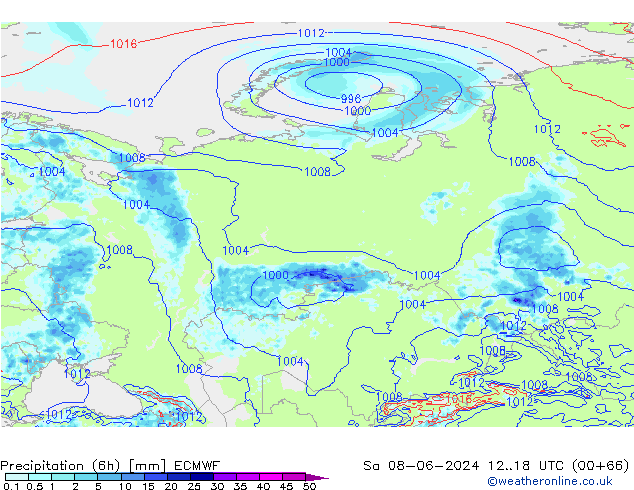 Z500/Rain (+SLP)/Z850 ECMWF sáb 08.06.2024 18 UTC