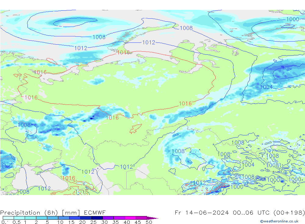 Nied. akkumuliert (6Std) ECMWF Fr 14.06.2024 06 UTC
