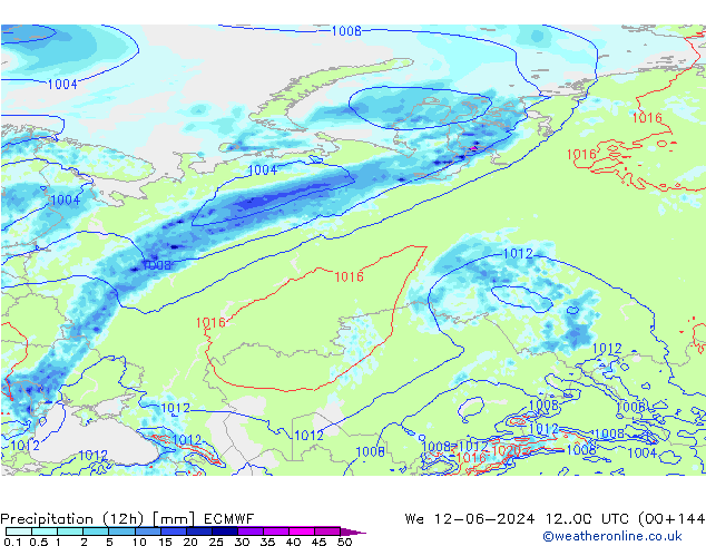 Totale neerslag (12h) ECMWF wo 12.06.2024 00 UTC